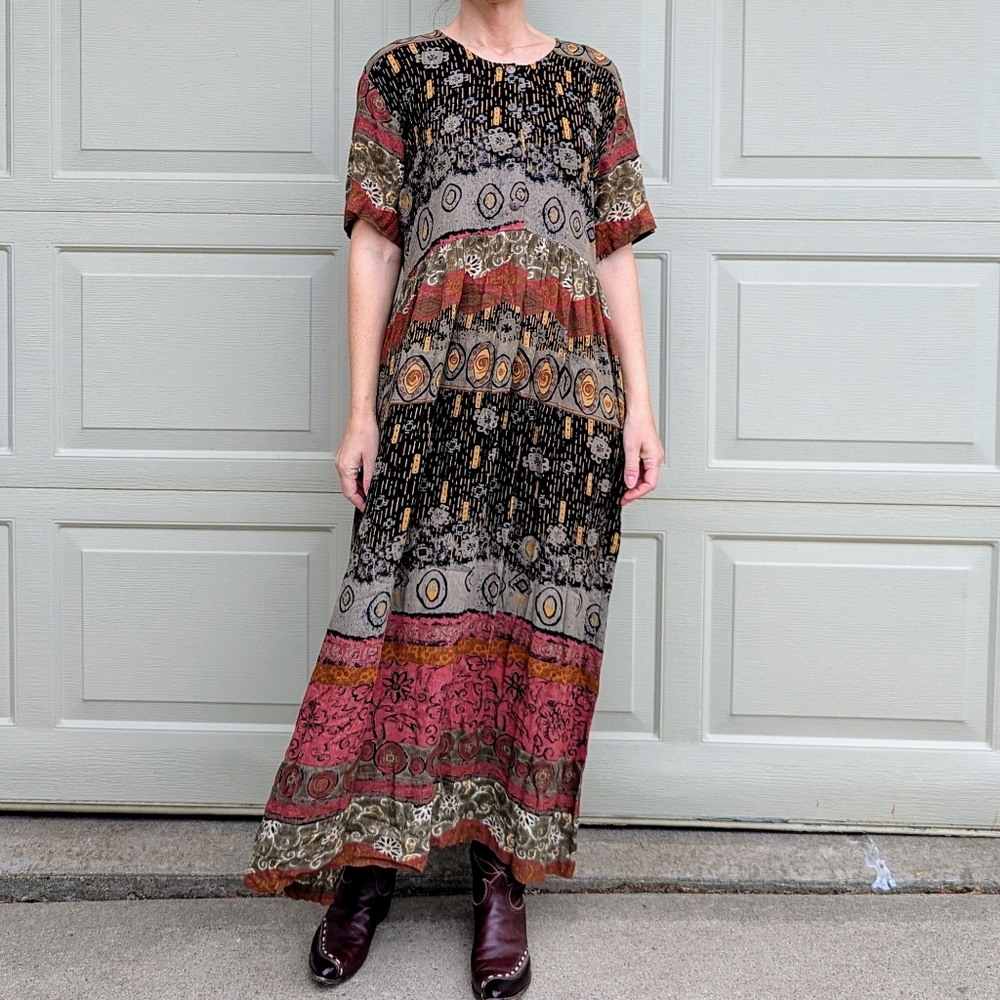 1990's FLOWY RAYON maxi DRESS 90's M
